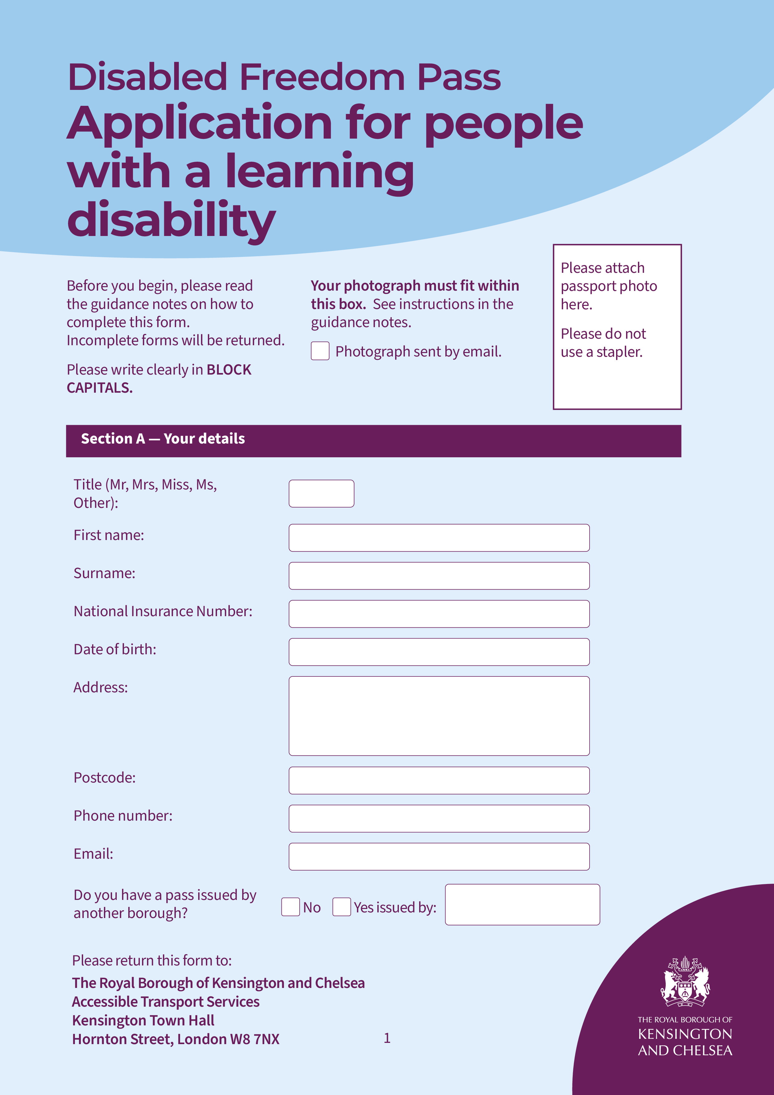Disabled Person’s Freedom Pass - Learning Disability
